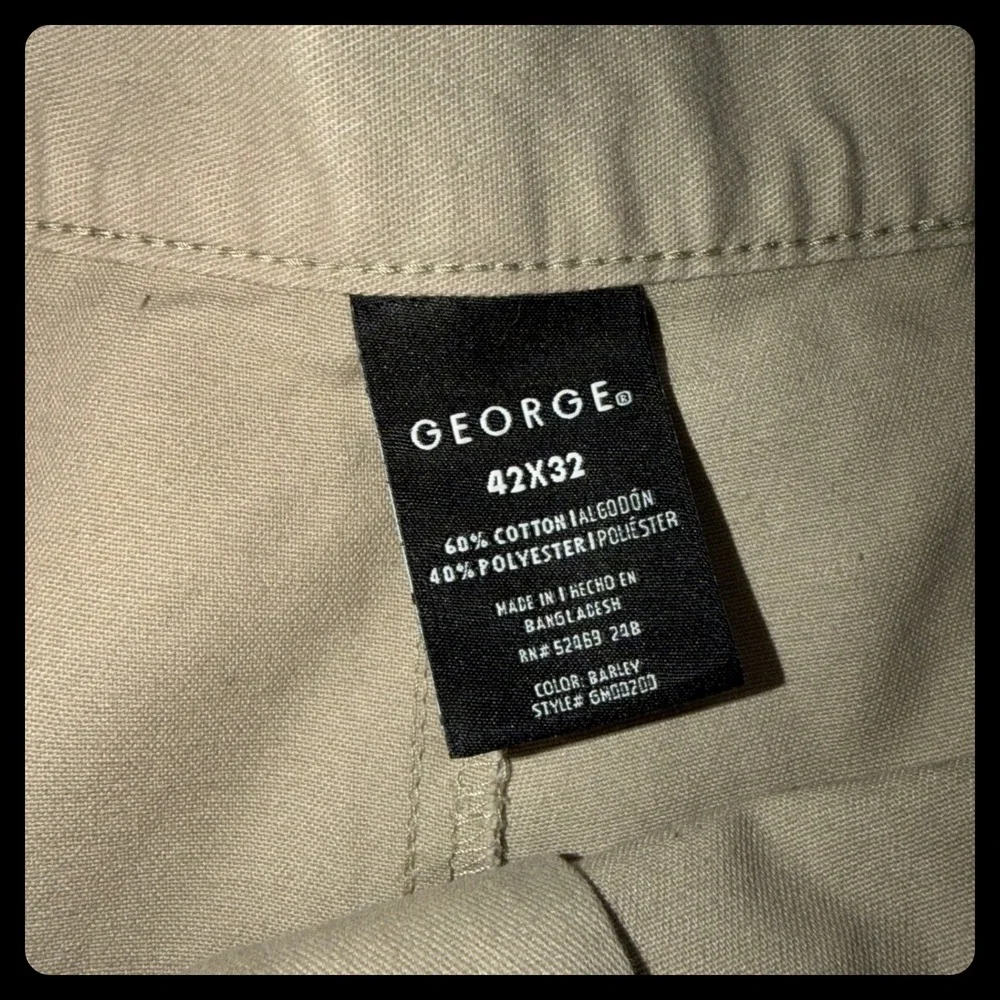 George Chino Pants Mens 42x32 Barley Tan Flat Front Cotton Blend Casual Chinos